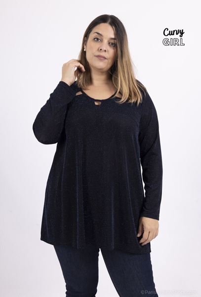 Picture of CURVY GIRL TOP WITH GOLD SEQUINS AND OPEN COLLAR WORK